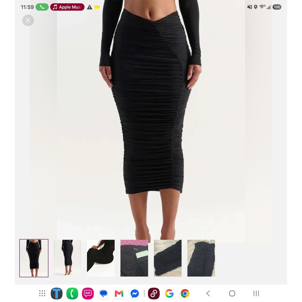 Naked Wardrobe Black Ruched V-Waist Midi Skirt NW-S4544-W Womens Small NWT